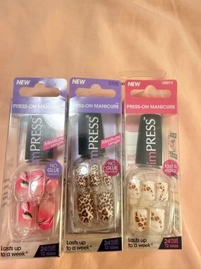 imPRESS press on nails trio Pack-Pink Floral,Brown Leopard,Cream Leopard Accents